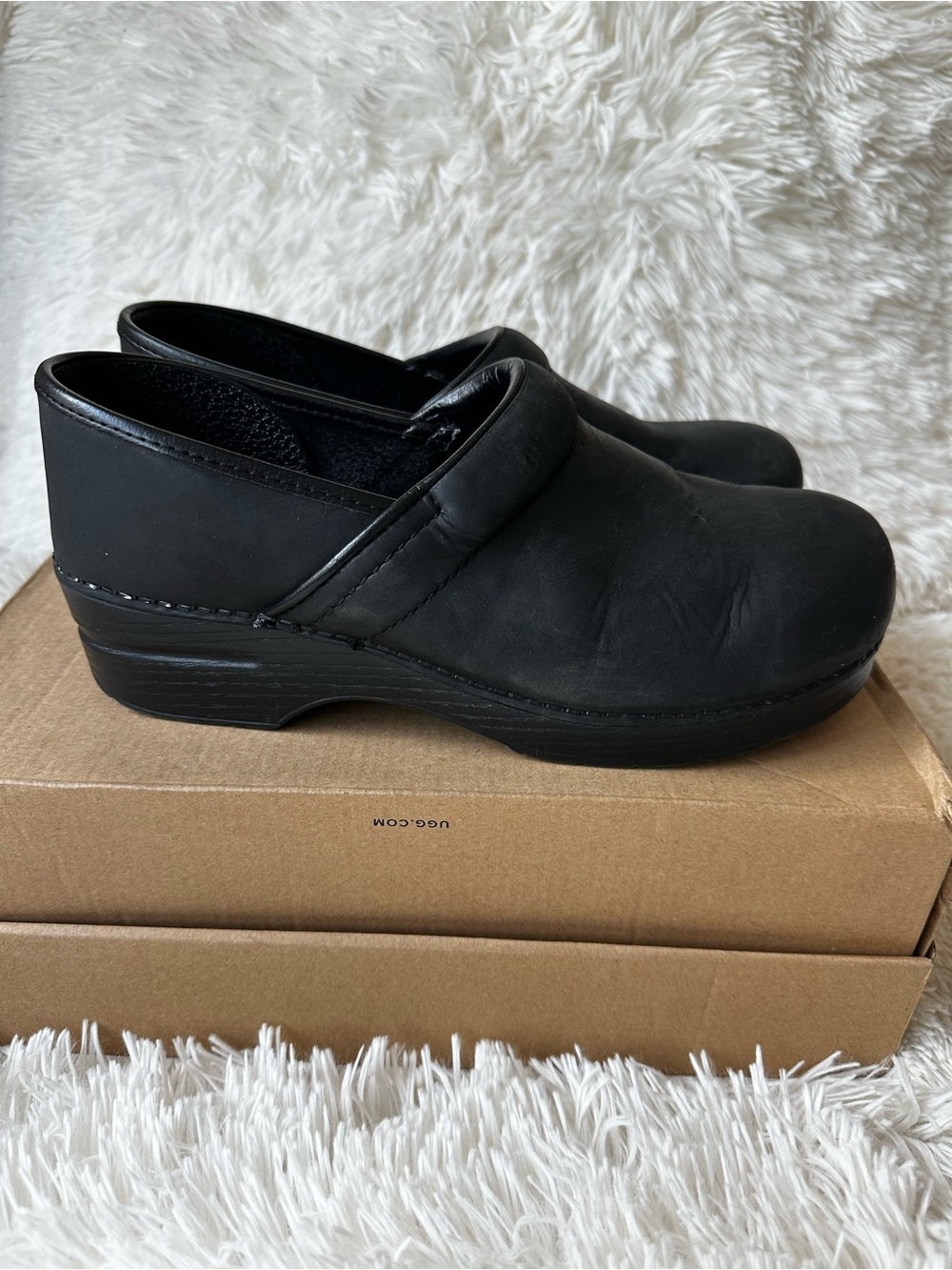 DANSKO Professional Black Leather Clogs Comfort Work Shoes Slip On EU Size 41